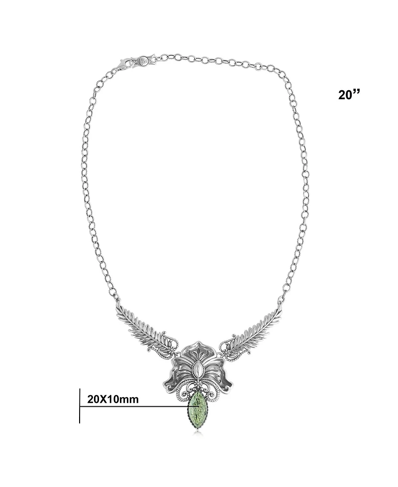 American West Jewelry Sterling Silver Serpentine Cactus Flower Marquise Feather Necklace, 20 Inches