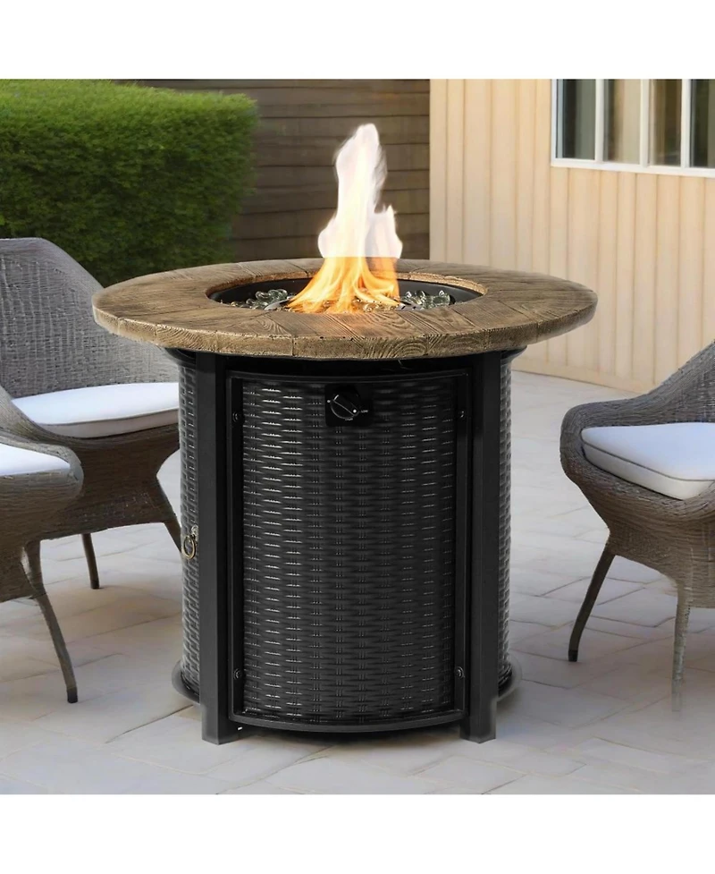 Boyel Living 30" Propane Gas Fire Pit Table, 50000 Btu Round Steel Fire Pit with Imitation Wood Grain Finish for Outside Patio Deck Garden