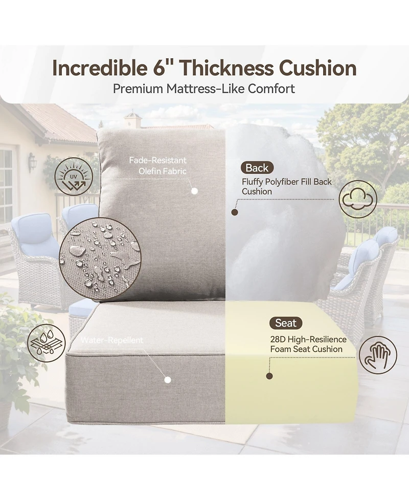 Gymojoy Crescent Swivel Glider Wicker Patio Conversation Set with Olefin 6 In. Thick Cushions/End Table (3-Piece)