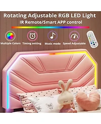 Likimio Twin Bed Frames with Led Light Headboard, Upholstered Modern Cama Twin Platform Bed Frame with Heavy Duty Supports, No Box Spring Need, Pink