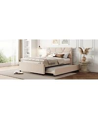 Simplie Fun Full Size Upholstered Platform Bed With Brick Pattern Headboard And Twin Size Trundle