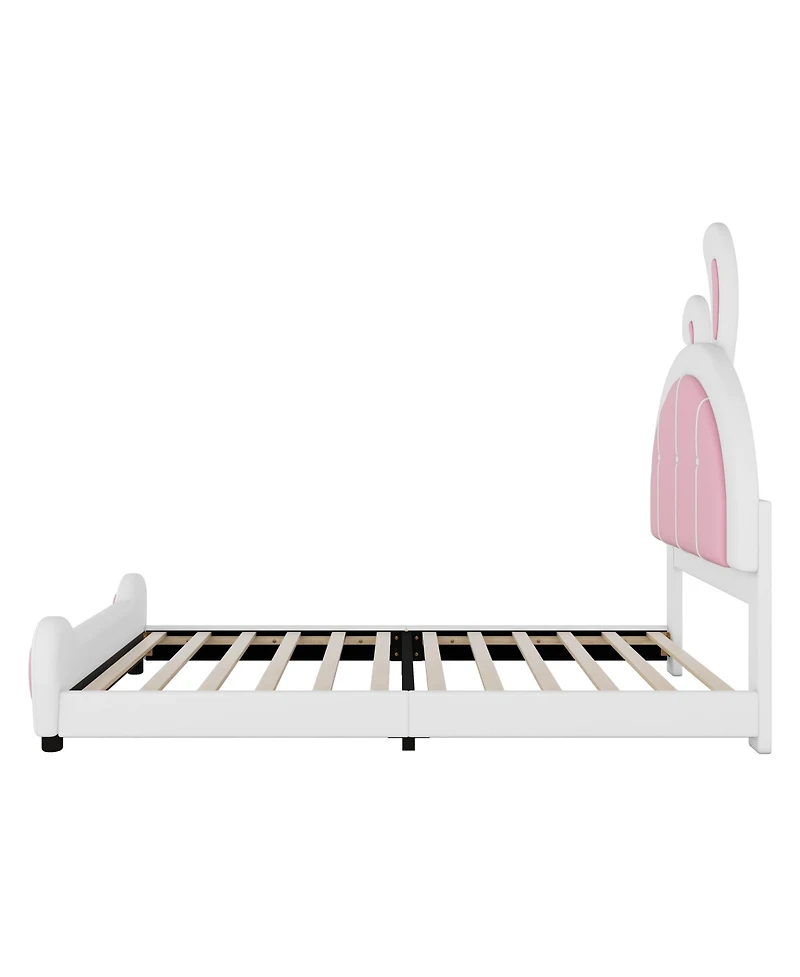 Streamdale Furniture Twin Size Upholstered Platform Bed with Ribbit Shaped Headboard