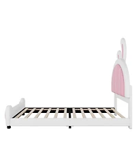 Streamdale Furniture Twin Size Upholstered Platform Bed with Ribbit Shaped Headboard