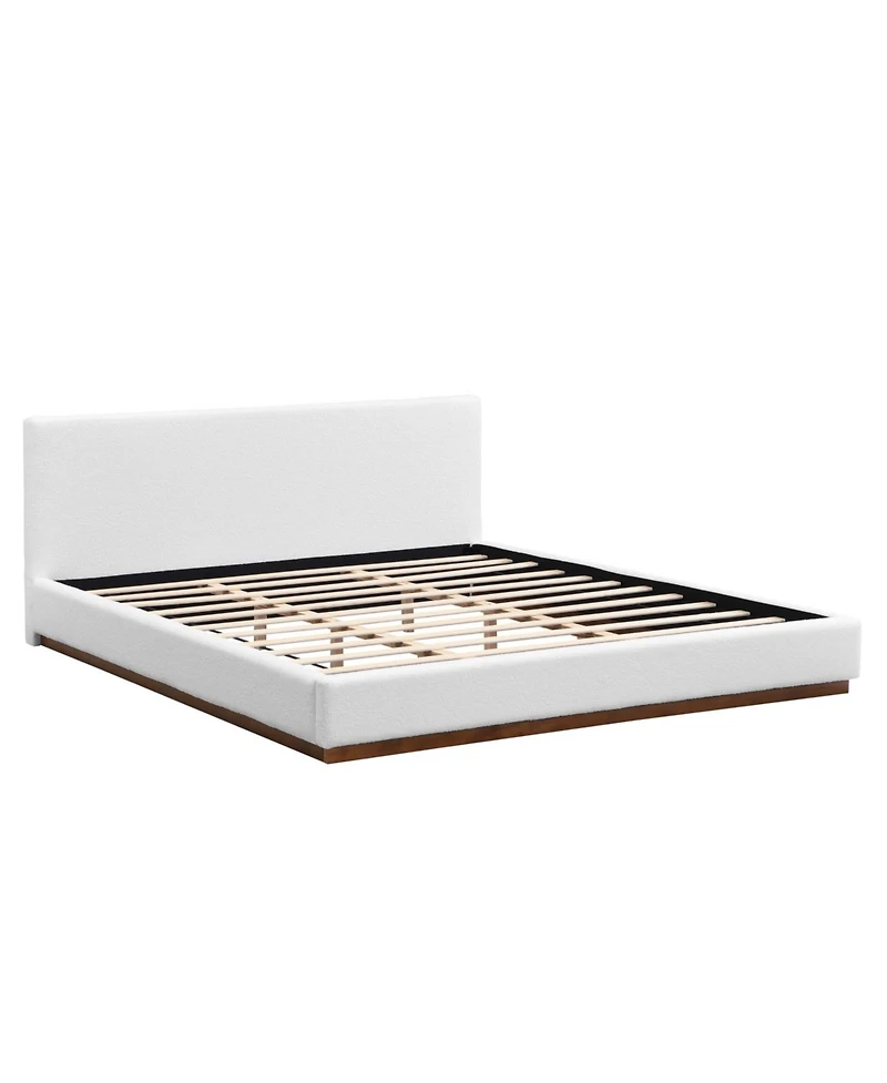 Streamdale Furniture Elegant White Fabric Upholstered King Bed with Solid Wood Base