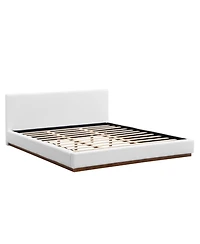 Streamdale Furniture Elegant White Fabric Upholstered King Bed with Solid Wood Base