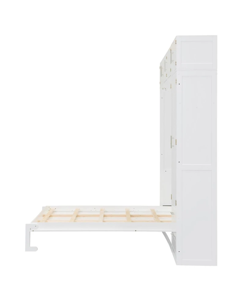 Streamdale Queen Size Wall Murphy Bed with Cabinet, Shelves, Wardrobe, White