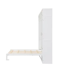 Streamdale Queen Size Wall Murphy Bed with Cabinet, Shelves, Wardrobe, White