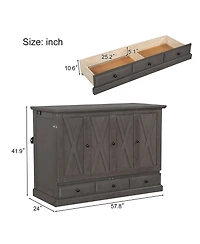Streamdale Furniture Solid Pine Murphy Bed Chest: Charging Station, Storage, Gray