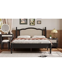 Streamdale Furniture Queen Wooden Bed, Natural Rattan, Vintage