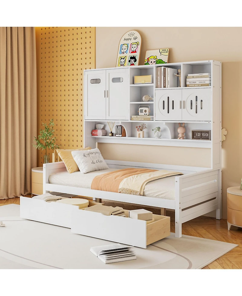 Streamdale Furniture Twin Daybed with Drawers, Cabinet, and Shelf