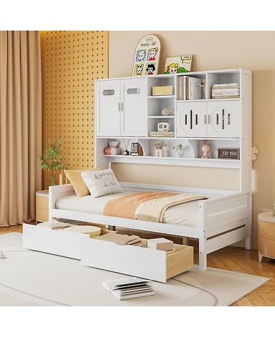 Streamdale Furniture Twin Daybed with Drawers, Cabinet, and Shelf