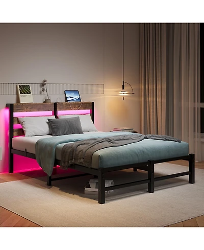 Streamdale Furniture Metal Bed Frame with Rgb Lights, Storage