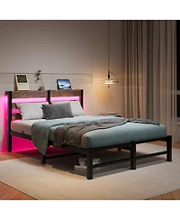 Streamdale Furniture Metal Bed Frame with Rgb Lights, Storage