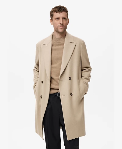 Mango Men's Long Double-Breasted Wool Coat