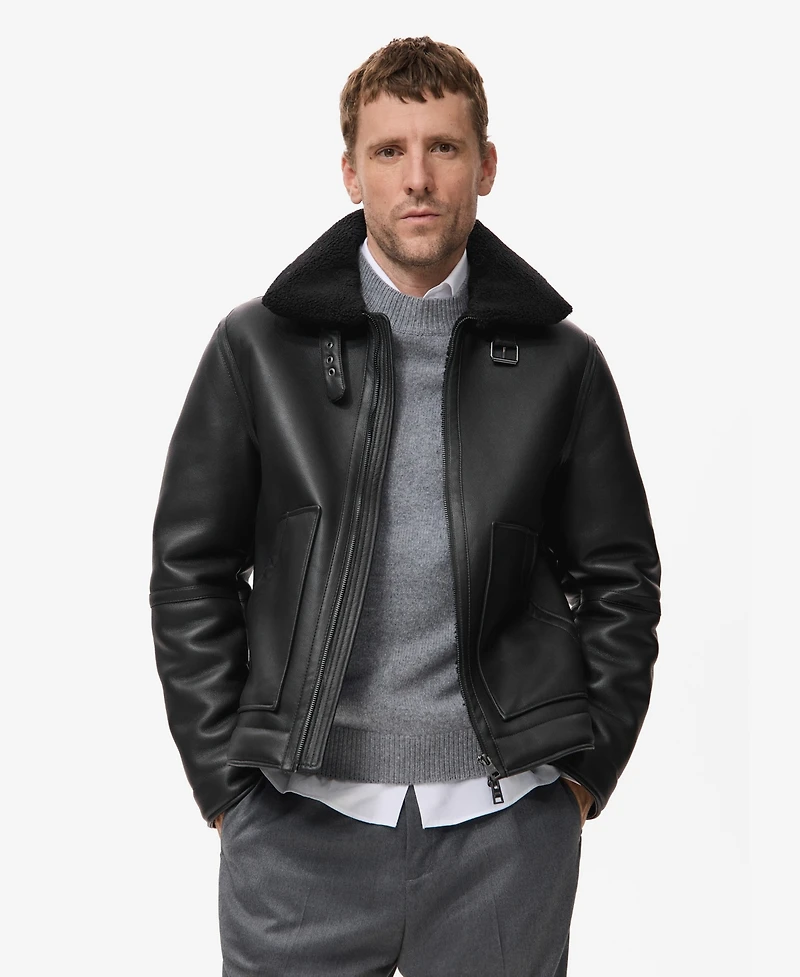 Mango Men's Faux-Leather Fleece Jacket
