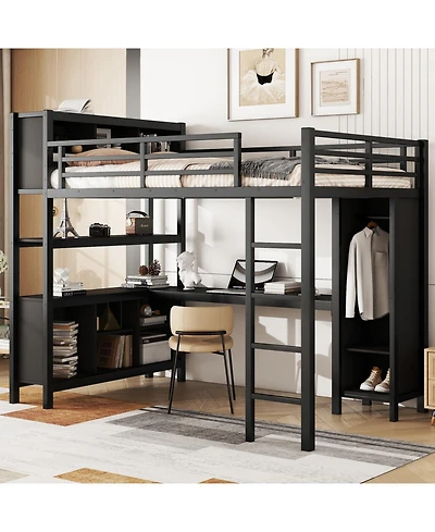Streamdale Furniture Black Full Loft Bed Wardrobe, Desk & Storage