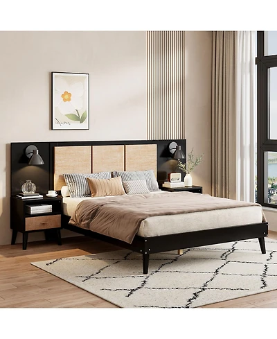 Streamdale Furniture Queen Bed Frame with Nightstands and Lamps