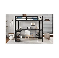Streamdale Furniture Full Metal Loft Bed with Desk & Shelves