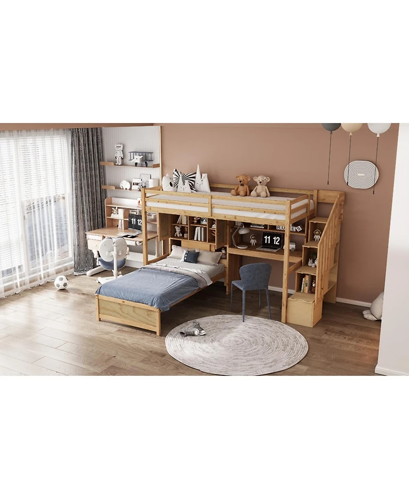 Streamdale Furniture Twin Loft Bed with Built-in Desk and Storage