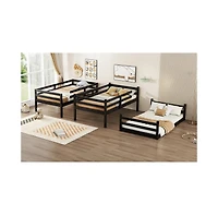 Streamdale Furniture Triple Twin Bunk Bed with Built-in Ladders and Guardrails