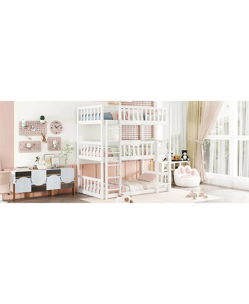 Streamdale Furniture Triple Twin Rubberwood Bunk Bed, Ladders