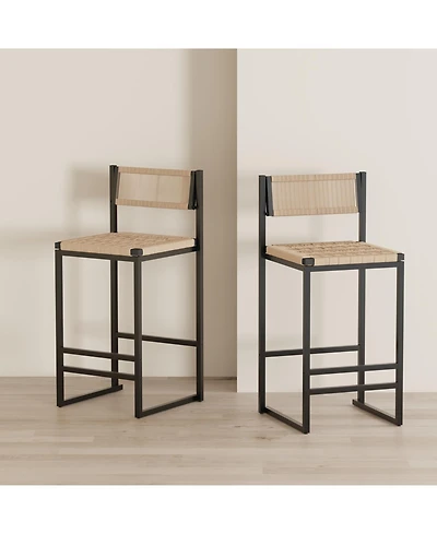 Streamdale Furniture Kitchen Bar Stools with Footrest Set of 2 Paper Rope Weave Dining Chairs Counter Height Barstool