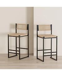 Streamdale Furniture Kitchen Bar Stools with Footrest Set of 2 Paper Rope Weave Dining Chairs Counter Height Barstool