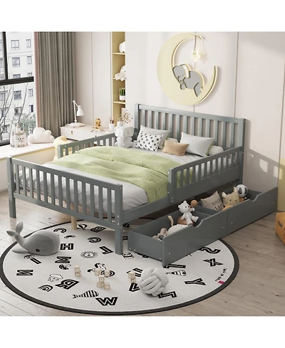 Streamdale Pink Platform Bed with Guardrails and Drawers