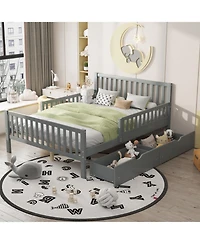 Streamdale Pink Platform Bed with Guardrails and Drawers