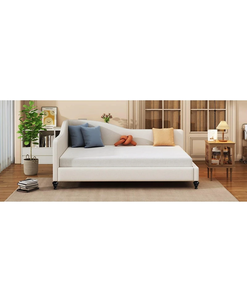 Streamdale Furniture Full L-Shaped Linen Daybed, with Solid Wood Legs