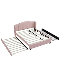 Streamdale Furniture + Queen Upholstered Wingback Headboard, Trundle, Drawers Platform Bed