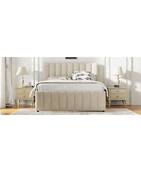 Streamdale Furniture Full Size Upholstered Platform Bed with Twin Size Trundle and 3 Drawers, Linen Fabric, Beige