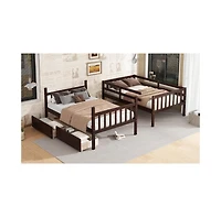 Streamdale Furniture Twin Bunk Bed with Drawers and Safety Guardrails, Espresso