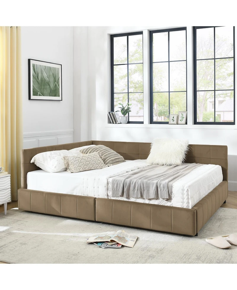 Streamdale Furniture Streamdale Queen Bed Frame with Upholstered Tufted Headboard and Armrests, Velvet