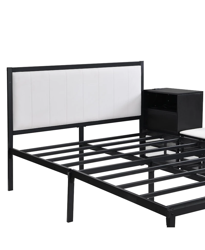 Streamdale Furniture Metal Platform Bed with Two-Tier Storage Shelves, Wooden Cabinet