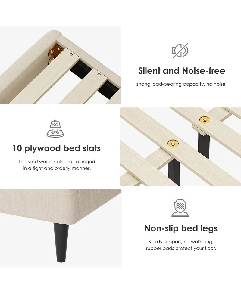 Streamdale Furniture Queen Size Bed Frame with Headboard Storage & Sturdy Metal Slats (No Box Spring)