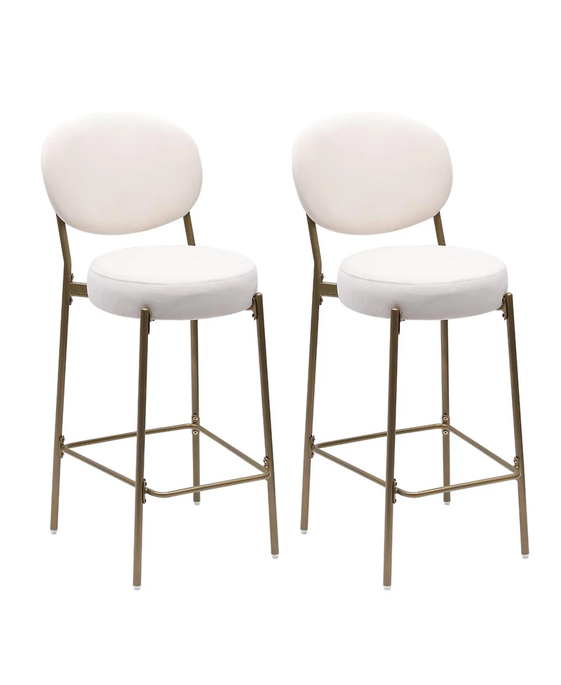 Streamdale Furniture Streamdale Upholstered Velvet Bar Stools with Backrest (Creamy White), Set of 2