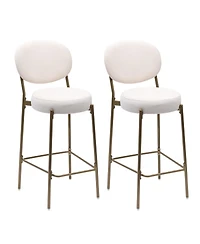 Streamdale Furniture Streamdale Upholstered Velvet Bar Stools with Backrest (Creamy White), Set of 2