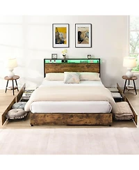 Streamdale Furniture Full Bed Frame with Storage and Charging Station, Easy Assembly