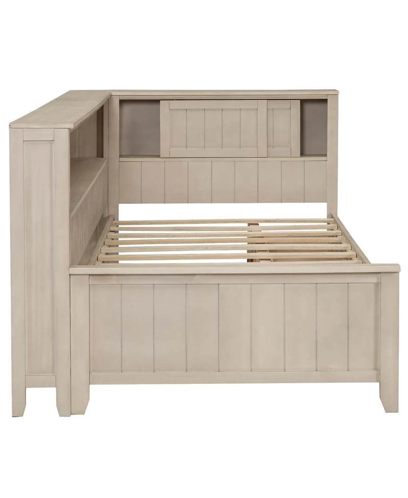 Streamdale Furniture Twin Size Wood Daybed with Storage Shelves and 3 Drawers, Antique