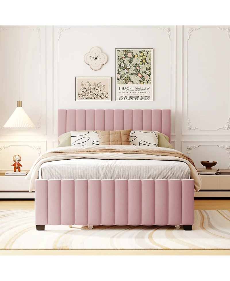 Streamdale Furniture Full Size Velvet Upholstered Platform Bed with Twin Size Trundle