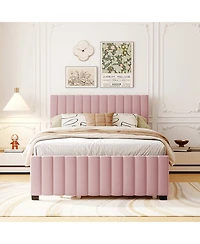 Streamdale Furniture Full Size Velvet Upholstered Platform Bed with Twin Size Trundle