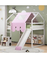 Streamdale Furniture Wooden Loft Bed House-shaped Frame with a Tent
