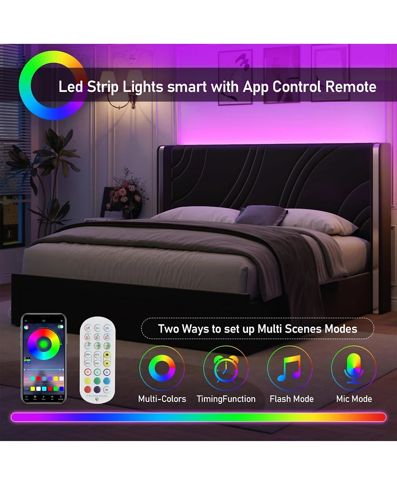 Streamdale Furniture Led Bed Frame Storage Drawers Wingback