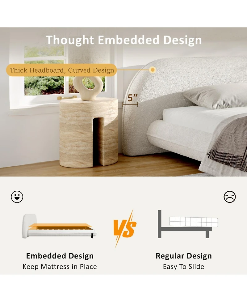 Streamdale Furniture King Boucle Upholstered Platform Bed Frame