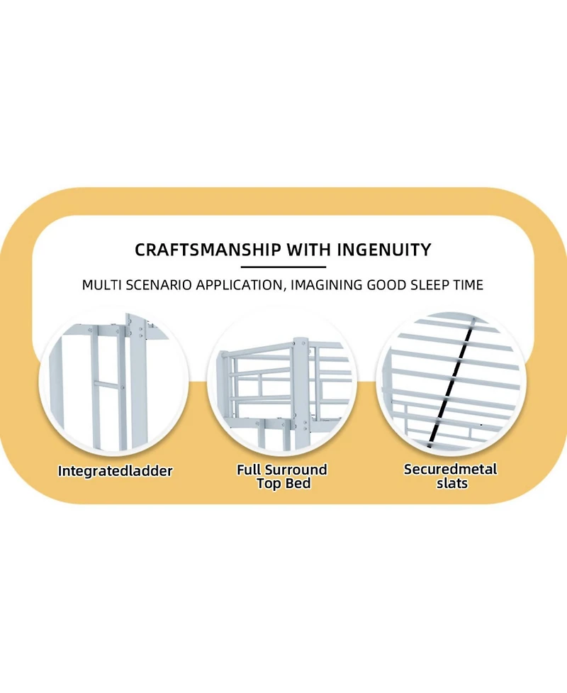 Streamdale Furniture Twin Over Twin Metal Bunk Bed with Ladders & Guardrail