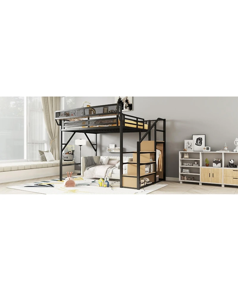 Streamdale Furniture Queen Loft Bed with Stairs & Storage - Black