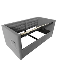 Streamdale Furniture Upholstered Twin Daybed with Hydraulic Storage, Usb Charging, Tufted Back, Gray Velvet