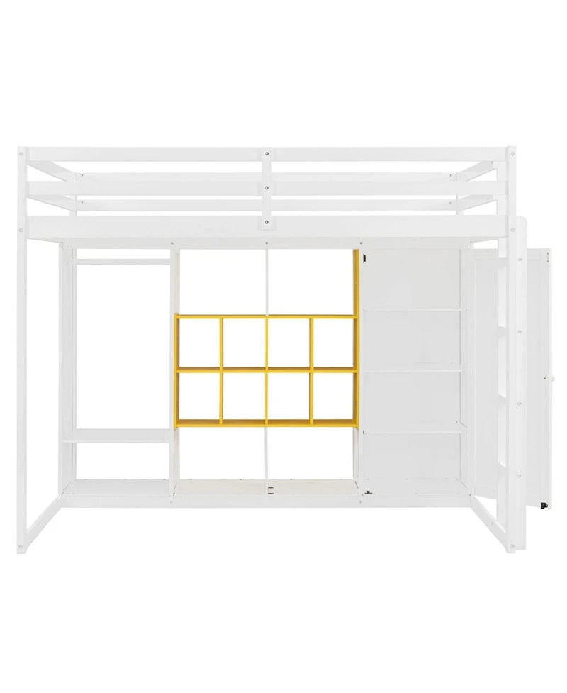 Streamdale Furniture Full Size Wood Loft Bed with Wardrobe, shelves and Cabinet