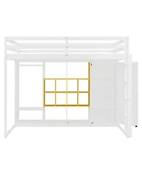 Streamdale Furniture Full Size Wood Loft Bed with Wardrobe, shelves and Cabinet